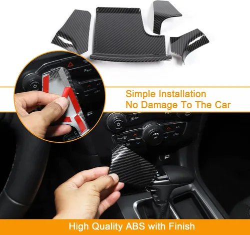 Miniatura 3 de JeCar Accesorios interiores Consola central Cambio de marchas frontal Panel de almacenamiento para Dodge Charger 2011-2020, fibra de carbono, 4