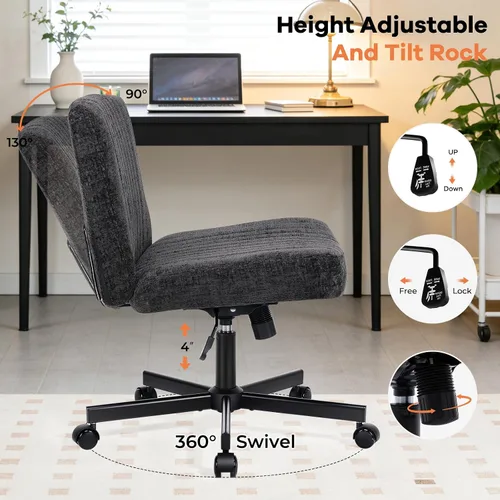 Miniatura 6 de Convertible Base Criss Cross Chair with Pocket Springs & Thicker and Wider Cushions, Armless Legged Office Chair Relieves Back Pain, Swivel Vanity