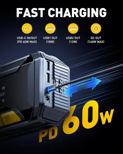 Miniatura 5 de AUXITO 8000A Arrancador de Batería de Coche con Función de Fuerza de Impulso Caja de Arranque 60W Carga Rápida 160W Salida DC Arrancador Portátil
