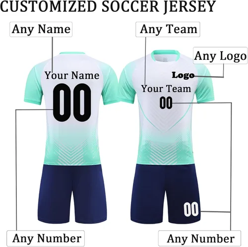 Miniatura 2 de Camisetas de fútbol personalizadas para niños, uniformes de fútbol para hombres, conjunto de camiseta y pantalones cortos con número de nombre