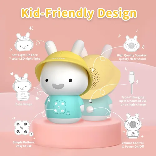 Miniatura 5 de alilo Bunny Kids - Reproductor de música para niños, juguetes de narración para niños pequeños de 1-3-5, regalos para bebés y niñas precargados 30