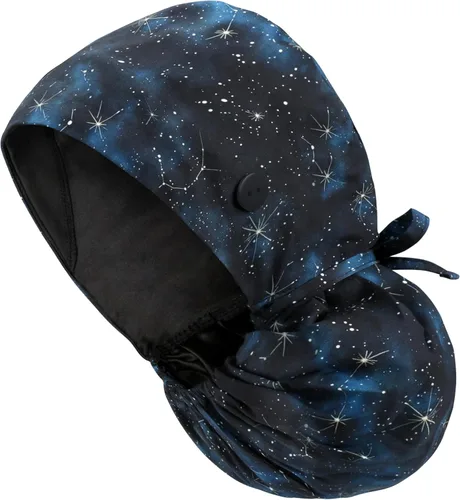 Miniatura 49 de QBA Gorra de trabajo ajustable con botón, gorro forrado de satén, gorro de trabajo de algodón, banda elástica para atar en la espalda, unisex Pt