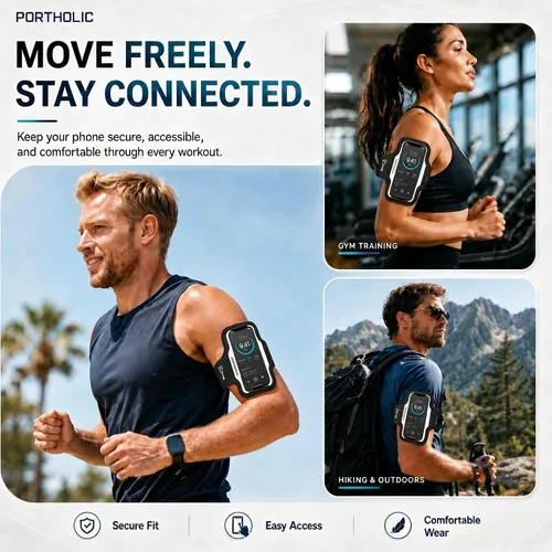 Miniatura 7 de PORTHOLIC 2026 Running Armband Water Resistant Sports Phone Holder Case with Extension Strap,Card Slot Up to 6.9" Phone for iPhone 17/16/15/14/13