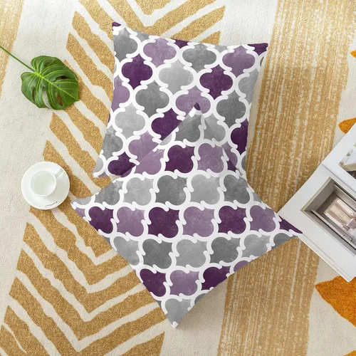 Miniatura 4 de CaliTime Juego de 2 fundas de almohada decorativas de forro polar degradado con cadena geométrica enrejada cuadriculada para sofá, cama, sofá