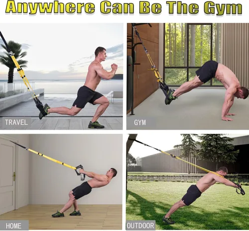 Miniatura 6 de Correas de entrenamiento de resistencia de peso corporal, kit completo de entrenamiento de gimnasio en casa para entrenamiento de cuerpo completo