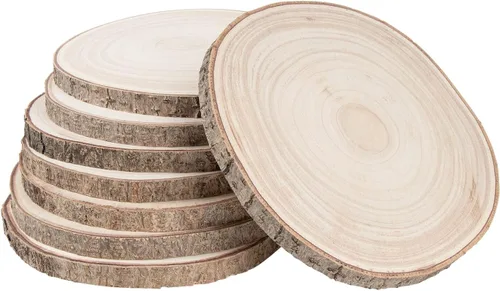 Maputune - 8 piezas de 20-23 cm de rebanadas de madera grandes sin terminar para centros de mesa, plato de madera natural rústico para manualidades