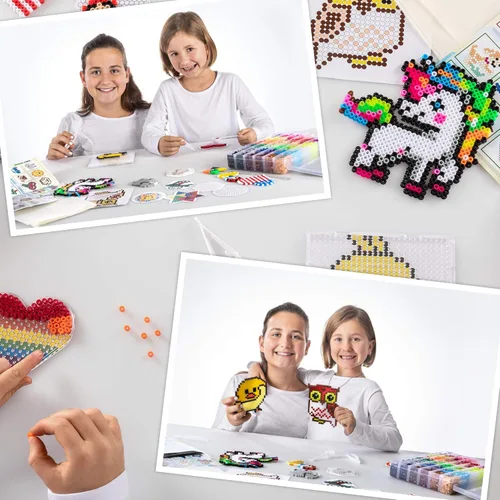 Miniatura 6 de CraftyCreations Kit de manualidades de cuentas de fusibles de 10,500 piezas, kit compatible con Perler, 34 colores, 6 tableros de clavijas, más