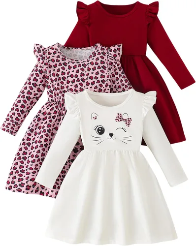 Miniatura 33 de Vestidos para niñas Vestidos para niñas pequeñas Paquete de 3 Vestido casual de fiesta con estampado patinador acampanado tipo A Vestido de verano