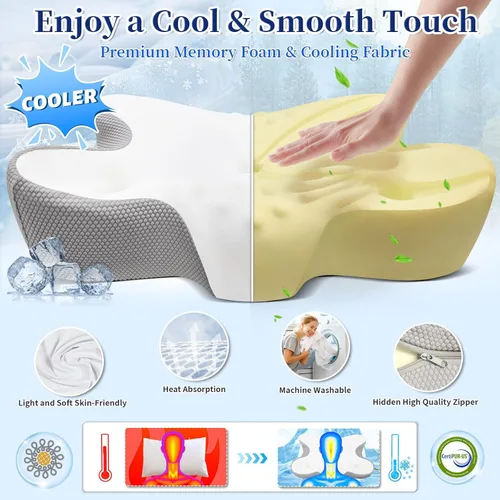 Miniatura 3 de Almohada cervical para aliviar el dolor de cuello, almohadas ergonómicas de contorno lateral para adultos, almohadas refrescantes de espuma Blanco