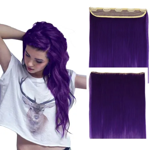 Miniatura 14 de Extensiones de cabello sintético con clip, de 24 pulgadas, 4.23 oz, extensiones de cabello natural lacio, color rosa y rojo, 5 extensiones de #118C