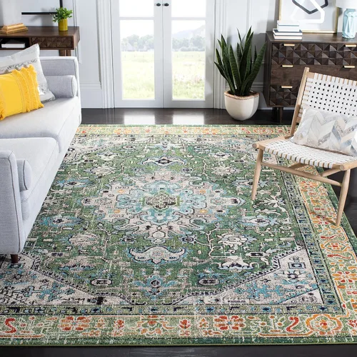 SAFAVIEH Madison Collection - Alfombra decorativa de 2 pies 2 pulgadas x 4 pies, color verde y turquesa, diseño envejecido, no desprende pelusa y de
