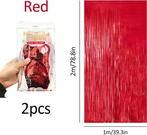 Miniatura 2 de Cortina de flecos de papel de aluminio rojo, telón de fondo de fiesta de oropel de 3.28 pies x 6.56 pies, 2 serpentinas brillantes para fiestas