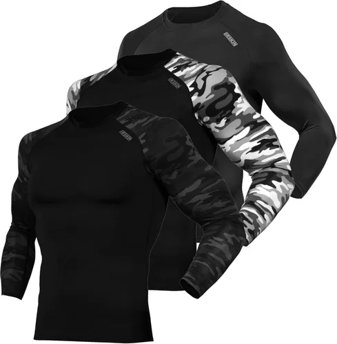 DRSKIN Paquete de 4, 3 o 1 camiseta de compresión para hombre, manga larga, deportiva, capa base, entrenamiento, correr, atletismo, gimnasio
