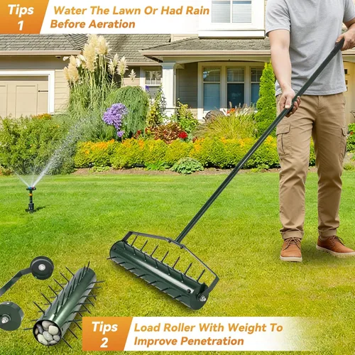 Miniatura 4 de Aireador de césped rodante de 21 pulgadas, herramienta manual de servicio pesado con picos penetradores pre-soldados de 2.2 pulgadas y mango de 50