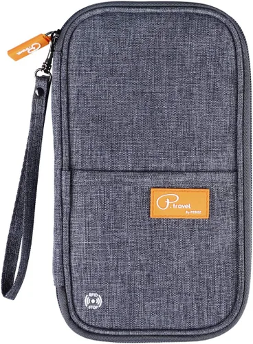 Miniatura 17 de VanFn Cartera RFID para pasaporte de viaje, soporte para pasaporte familiar, organizador de documentos de viaje serie P.Travel (nailon, gris)