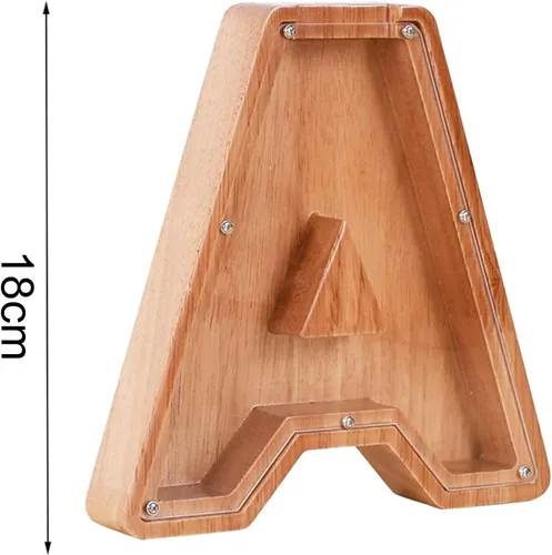 Miniatura 5 de Alcancía de madera con letras para niños y niñas, 26 letras del alfabeto, caja de ahorro de dinero, regalo de cumpleaños para niños y adultos C