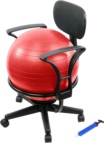 Miniatura 8 de CanDo Silla de bola de metal – Silla de bola de ejercicio ergonómica inflable con bomba de aire para el hogar, la oficina y el aula Rojo