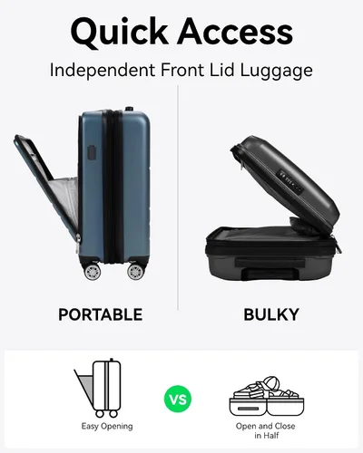 Miniatura 3 de LUGGEX Maleta de mano con bolsillo frontal, maleta rígida de policarbonato expandible con puerto USB, plateado, Equipaje de mano con compartimento