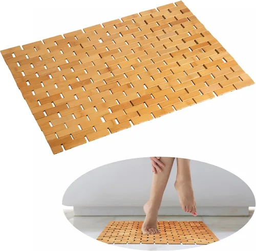 Miniatura 37 de Alfombra de baño de bambú, alfombras de baño para suelo, ducha y bañera de madera, impermeable, antideslizante, accesorios de 16 x 24 pulgadas