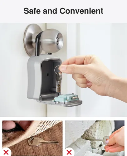 Miniatura 7 de Caja de Seguridad con Llave Puroma, Caja de Seguridad Portátil con Combinación para Montaje en Pared para Almacenamiento de Llaves de Casa, Caja