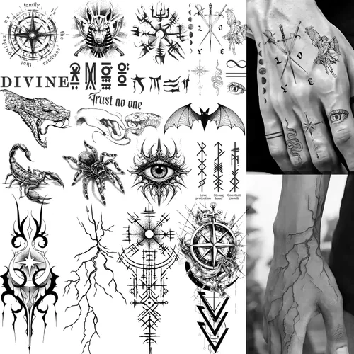 Miniatura 22 de COKTAK 64 hojas grandes de tatuajes temporales de brazo negro para hombres, antebrazo, mujeres, muslo, media manga, animales, león, tigre, lobo