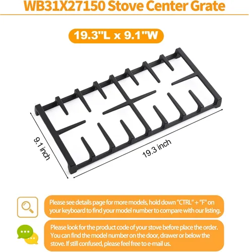 Miniatura 2 de WB31X27150 Reemplazo de rejilla central para piezas de estufa GE 19.3" x 9.1" JXGRATE1 WB31X24737 Rejilla de parrilla de gas de hierro fundido