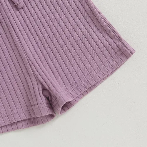 Miniatura 63 de Traje de verano para niña pequeña, de manga corta, acanalado, overol liso, pantalones cortos, ropa para recién nacidos