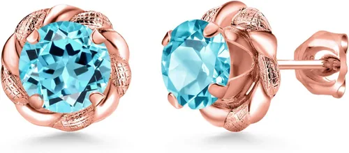 Miniatura 222 de Gem Stone King Aretes de plata de ley 925 de 0.236 in con piedra natal redonda para mujer