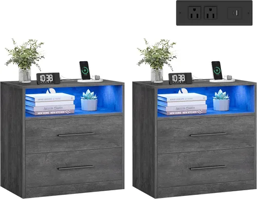 Miniatura 14 de VASAGLE - Colección MAXE - Mesita de noche con estación de carga, soporte estriado, mesa de noche, mesa auxiliar de estilo moderno de mediados
