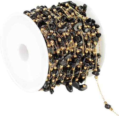 Miniatura 11 de UMAOKANG Cadena a granel de cuentas de piedra natural de 4 yardas para hacer joyas, rollo de cadena de clip de acero inoxidable chapado en oro