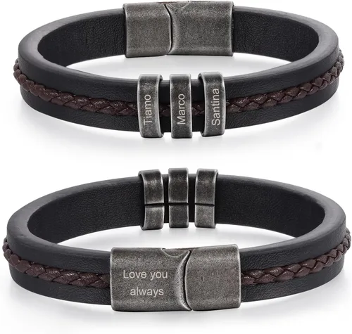 Miniatura 9 de Pulseras personalizadas con nombre para hombre, pulsera de cuero para hombre con 2-5 nombres de niños, regalos personalizados para papá, esposo, hijo