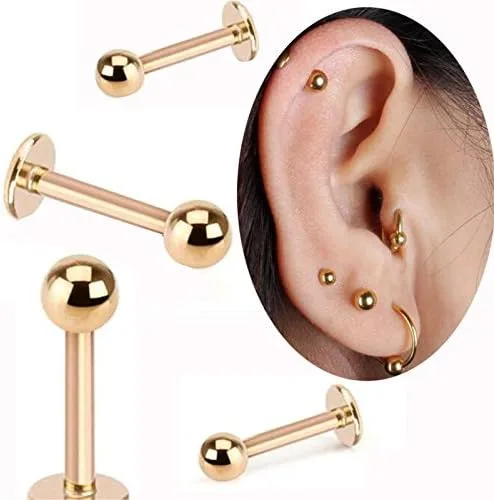 Miniatura 3 de Briana Williams Aretes de acero quirúrgico 16G 18G para cartílago tragus, hélice, bolas de repuesto, anillos de labio corto, 0.157-0.472 in, joyería