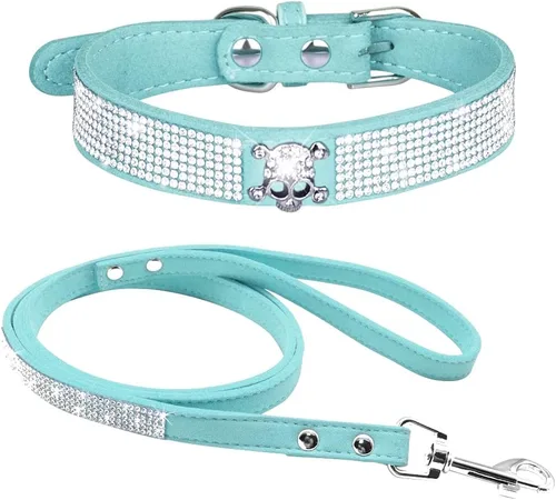 Miniatura 20 de Conjunto de Collar y Correa para Mascotas, Bonito y Deslumbrante de Ante Suave con Diamantes de Imitación de Cristal, Collar y Correa para Gatos