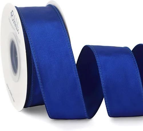 Miniatura 13 de Ribbli Cinta de satén azul real con alambre de 2.5 pulgadas, cinta de Navidad azul real para envolver regalos, coronas, guirnaldas, decoración