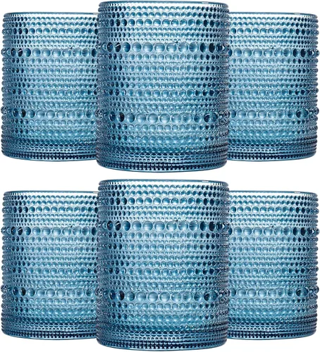 JOVGANK Juego de 6 vasos de agua en relieve de 12 onzas, vasos de vidrio con cuentas de cocina y bar, vasos de vidrio para bebidas para agua,