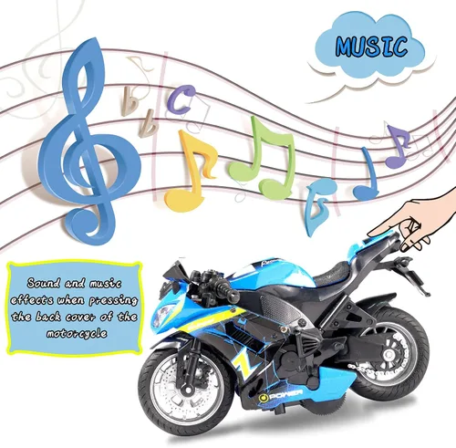 Miniatura 4 de Motocicleta auténtica de fundición a presión con música e iluminación, juguetes de motocicleta de fundición a presión para edades de 2-4, moto