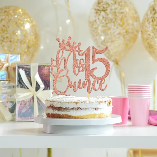 Miniatura 4 de Decoración para pastel de membrillo Mis 15, feliz 15 anos/Cheers to 15 años de edad, decoración de pastel para niña, suministros de decoración