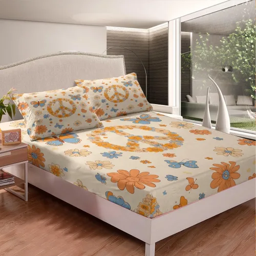 Miniatura 3 de Erosebridal Groovy - Juego de sábanas para decoración de fiesta para niñas y mujeres, diseño de signo de paz, tamaño individual, sábanas de mariposa