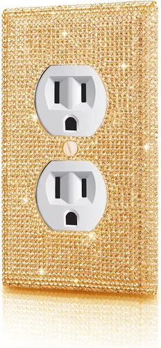 Miniatura 7 de Cubierta de interruptor de luz con brillantes diamantes de imitación azules, cubiertas decorativas de tomacorrientes, placa de pared doble Diamantes