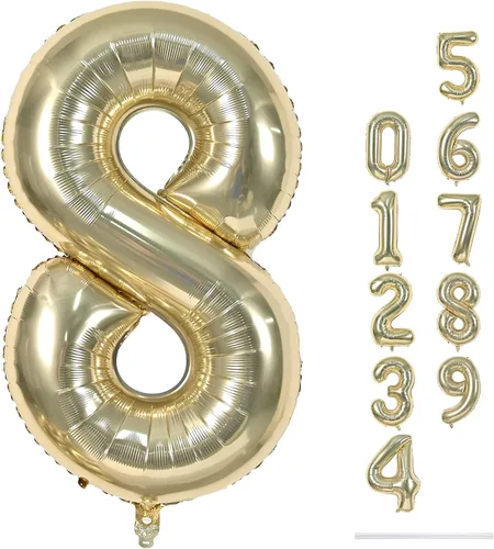 Miniatura 75 de Globo dorado champán con el número 5, globos de aluminio autoinflables grandes de 40 pulgadas del 0 al 9, globo de helio digital 5 dorado claro