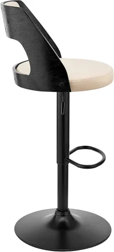 Miniatura 5 de Armen Living Paulo Taburete giratorio ajustable de piel sintética y madera negra con base negra Crema/Negro