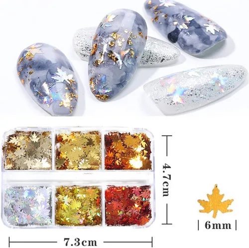 Miniatura 2 de Juego de manicura con diseño de hojas de arce, con purpurina, holográfica, para otoño, con lentejuelas, para otoño, Acción de Gracias, decoración