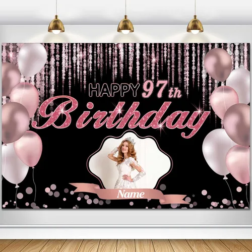 Miniatura 100 de Cartel de decoración de feliz cumpleaños número 100 de oro rosa, tamaño grande, personalización con nombre y foto compatible