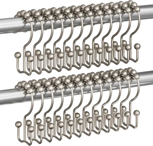 Miniatura 25 de Titanker Ganchos Anillos para Cortina de Ducha, Ganchos de Ducha de Metal de Doble Deslizamiento Resistentes al Óxido para Barras de Cortinas
