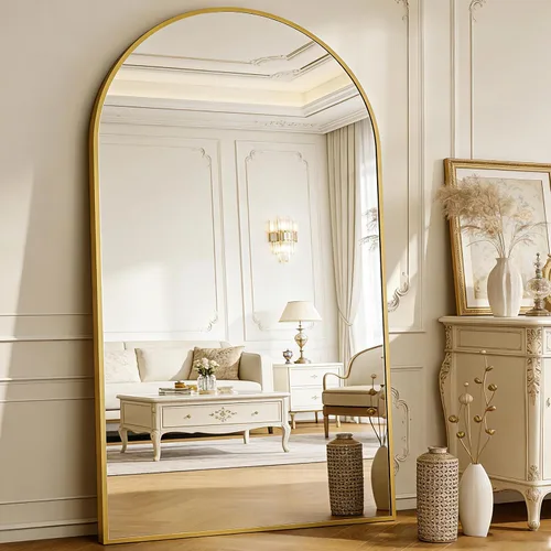 Miniatura 19 de BEAUTYPEAK Espejo de Piso de Cuerpo Completo Arqueado de 64"x21", Espejo de Longitud Completa para Colgar o Apoyar con Parte Superior Arqueada, Plata