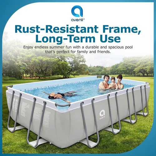 Miniatura 3 de JLeisure Avenli 17776 - Piscina rectangular sobre el suelo con marco de acero, de 18 x 10 x 4 pies, con kit de reparación, color gris
