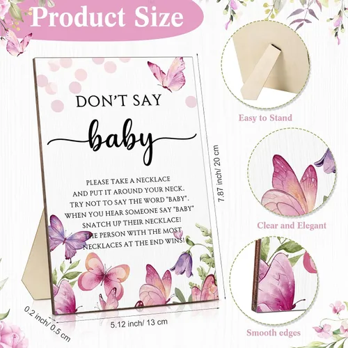 Miniatura 3 de Roowest 51 No Digas Juego de Baby Shower Mariposa Decoraciones de Baby Shower Incluídas Juego de Mariposa Letrero de Mesa de Madera 50 Collares