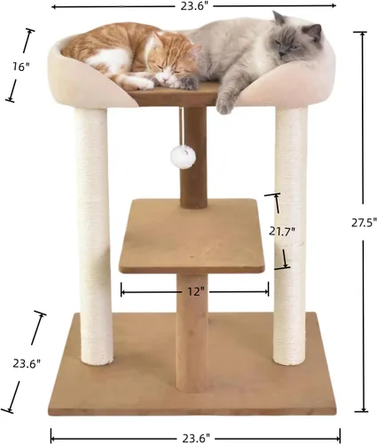 Miniatura 6 de SHENGOCASE Moderna torre de madera para gatos con plataforma extragrande, sofá cama para Maine Coon, diseño de vista de ventana para varios gatos