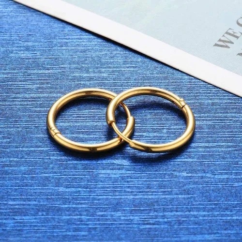 Miniatura 3 de Aretes de aro Huggie para mujeres y hombres, acero inoxidable quirúrgico 316L, 0.236 in, 0.315 in, 0.394 in, para hombre, aretes de aro