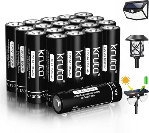 Miniatura 9 de Ni-MH - Baterías recargables AA, paquete de 12 baterías solares AA recargables de 1.2 V 1300 mAh de alta capacidad precargadas doble A para luces